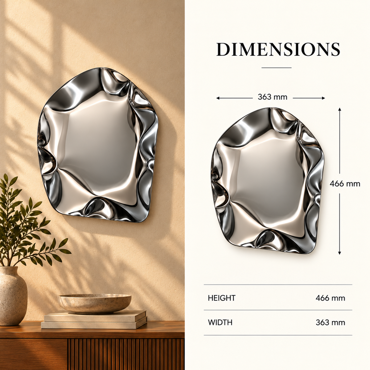 Ripple Wall Sculpture — mirror-finish stainless steel organic pebble wall decor by AERIS LIVING (view 6)