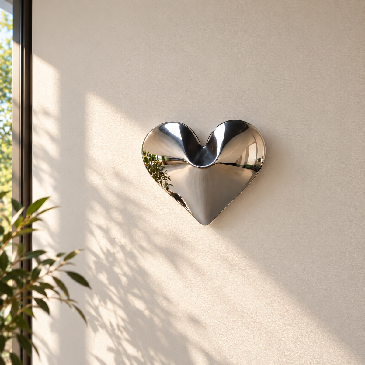 Amore Wall Sculpture — mirror-finish stainless steel heart wall decor by AERIS LIVING (view 2)