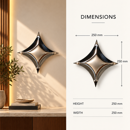 Astra Wall Sculpture — mirror-finish stainless steel four-point star wall decor by AERIS LIVING (view 5)