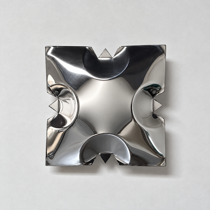 Crest Wall Sculpture — mirror-finish stainless steel scalloped square wall decor by AERIS LIVING