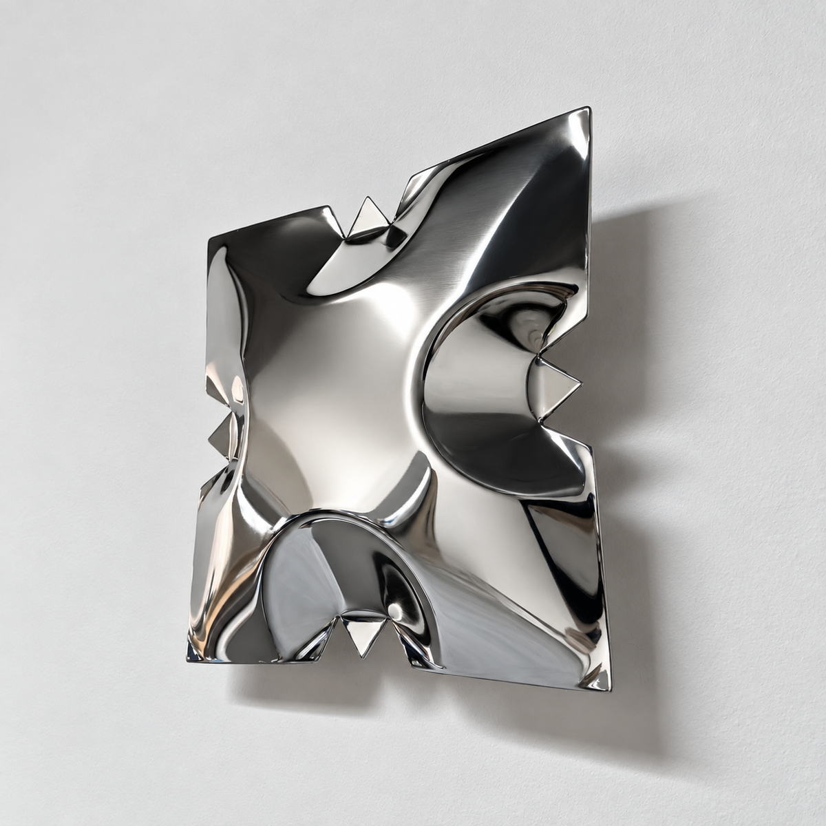Crest Wall Sculpture — mirror-finish stainless steel scalloped square wall decor by AERIS LIVING (view 3)