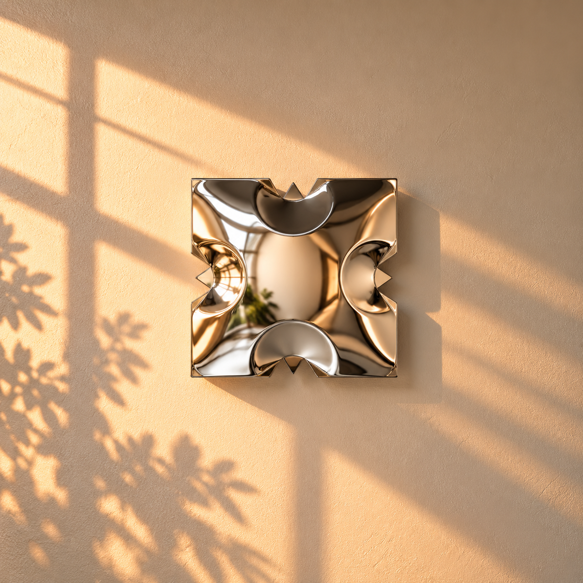 Crest Wall Sculpture — mirror-finish stainless steel scalloped square wall decor by AERIS LIVING (view 2)