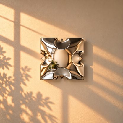 Crest Wall Sculpture — mirror-finish stainless steel scalloped square wall decor by AERIS LIVING (view 2)