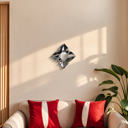 Crest Wall Sculpture — mirror-finish stainless steel scalloped square wall decor by AERIS LIVING (view 6)