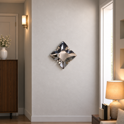 Crest Wall Sculpture — mirror-finish stainless steel scalloped square wall decor by AERIS LIVING (view 5)