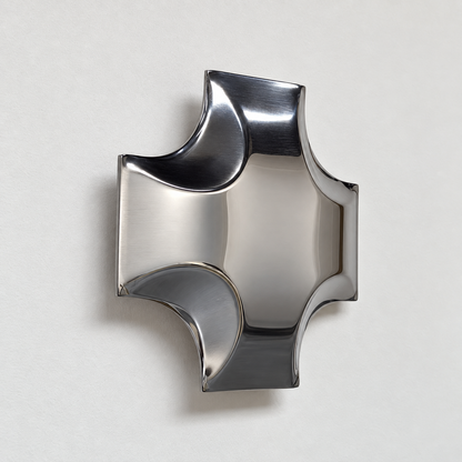 Quadra Wall Sculpture — mirror-finish stainless steel quatrefoil cross wall decor by AERIS LIVING (view 4)
