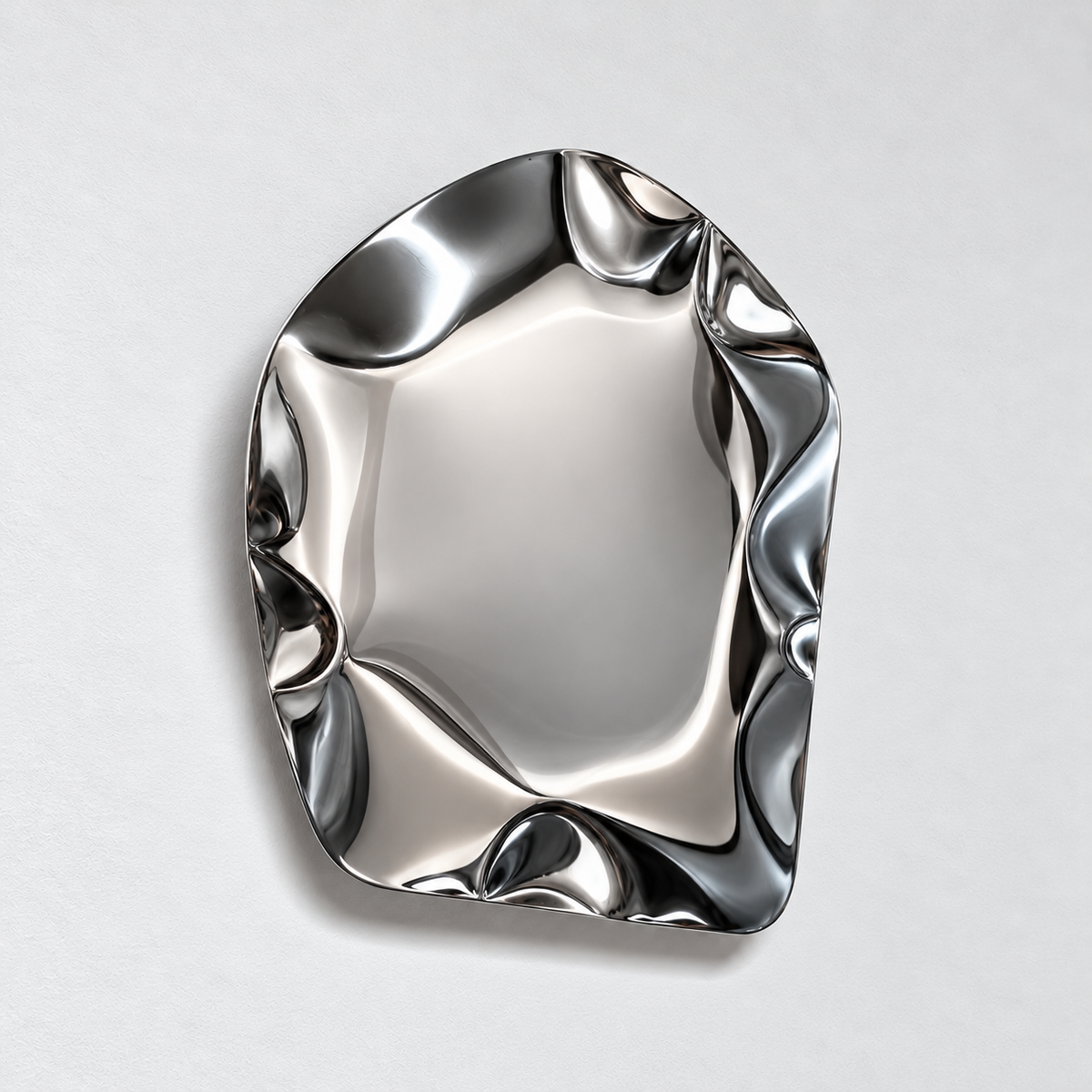 Ripple Wall Sculpture — mirror-finish stainless steel organic pebble wall decor by AERIS LIVING