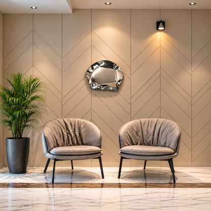 Ripple Wall Sculpture — mirror-finish stainless steel organic pebble wall decor by AERIS LIVING (view 5)