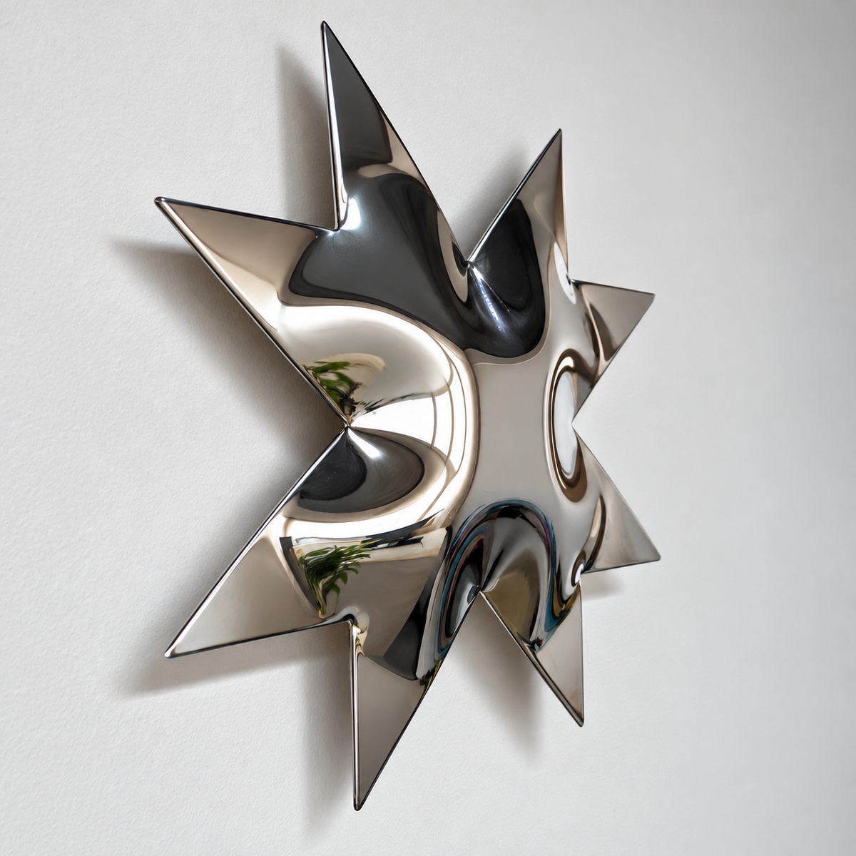 Solara Wall Sculpture — mirror-finish stainless steel eight-point star wall decor by AERIS LIVING (view 3)