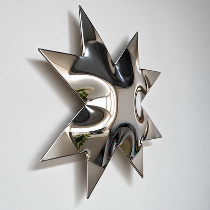 Solara Wall Sculpture — mirror-finish stainless steel eight-point star wall decor by AERIS LIVING (view 3)