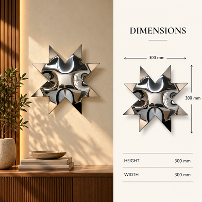 Solara Wall Sculpture — mirror-finish stainless steel eight-point star wall decor by AERIS LIVING (view 5)